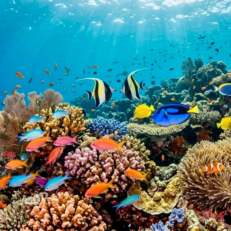 Coral reef with colorful fish and coral